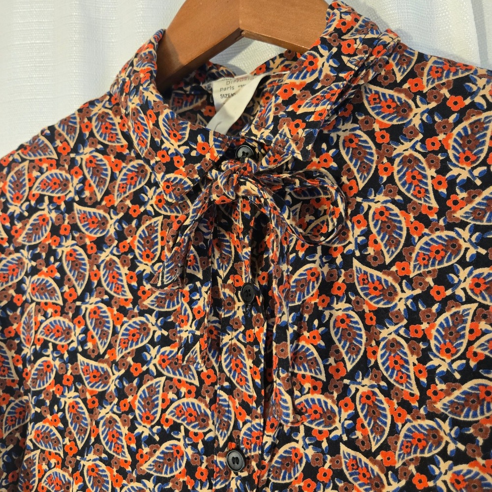 Guy Laroche Diffusion Paris Floral Print Viscose Button Up Bow Neck‎ Size 10/11